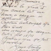 Letter from Mr Griffiths to Mr Furniss : Cheque Request : 1937