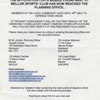 Flyer : &quot;Mellor against Masts&quot; with skeleton objection letter.