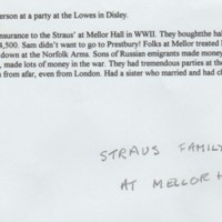 Notes about Straus Family at Mellor Hall