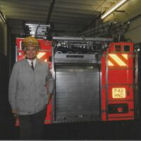Photograph at Marple Fire Station 1995 of MLHS Chairman