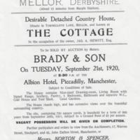 Auction Notice : The Cottage, Townscliffe Lane, Mellor : 1920