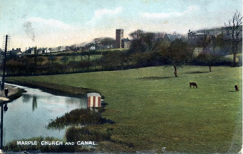 Hand Coloured postcard 1908 Macclefield Canal