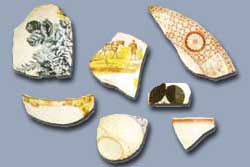 Sherds of pottery found in archaeological excavatio