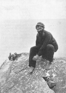 A St Kildan man hunting puffins in the late 19th century.